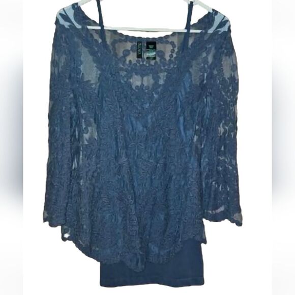 Mascara Large Women's Lace Blue longsleeve top with Tank - Picture 1 of 9